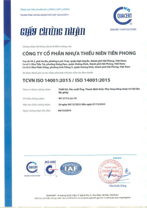 Nhựa Tiền Phong - GCN Hệ thống quản lý Chất lượng