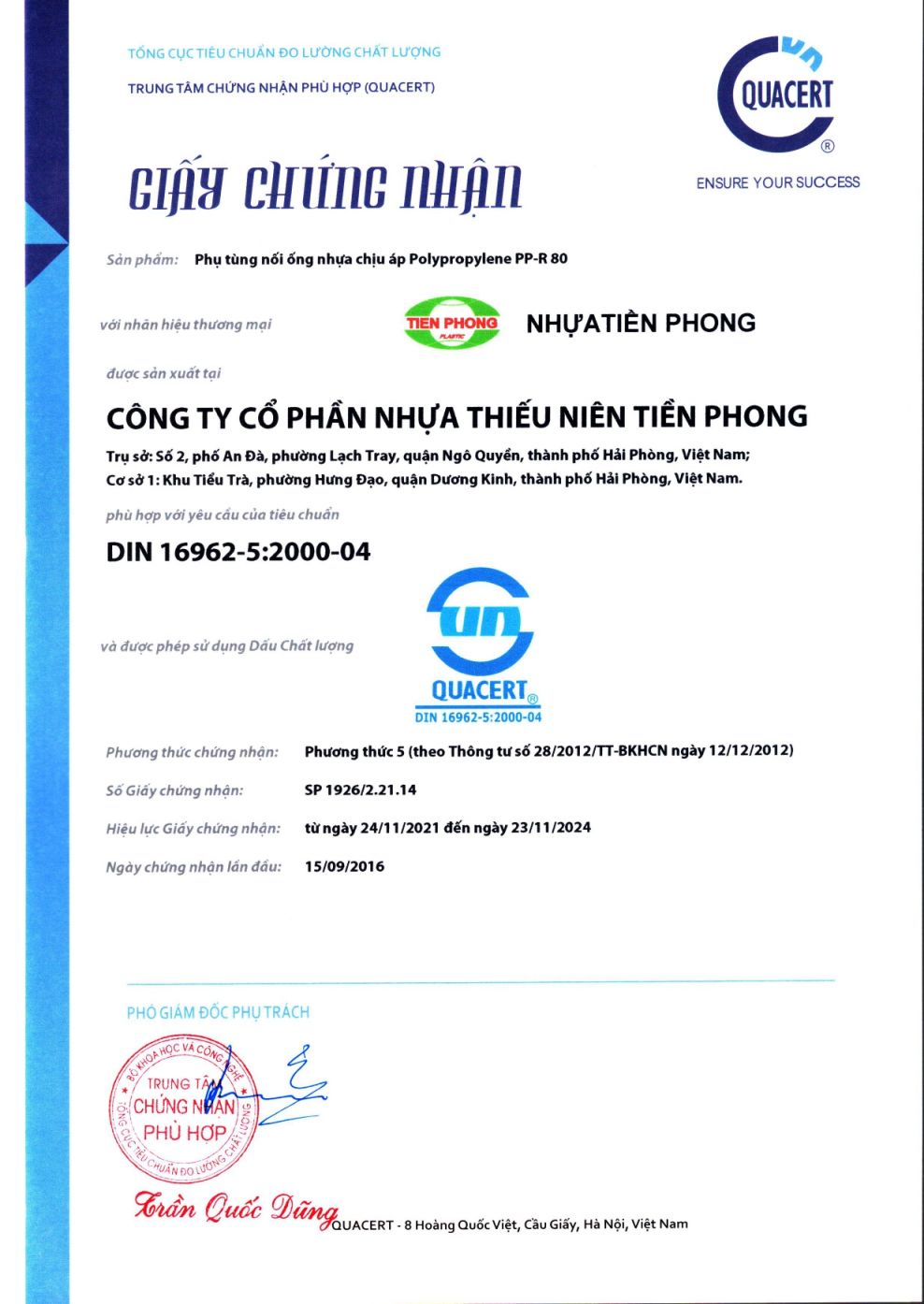 GCN Phụ tùng nối ống nhựa chịu áp PP-R80 DIN 16962-5:2000-04