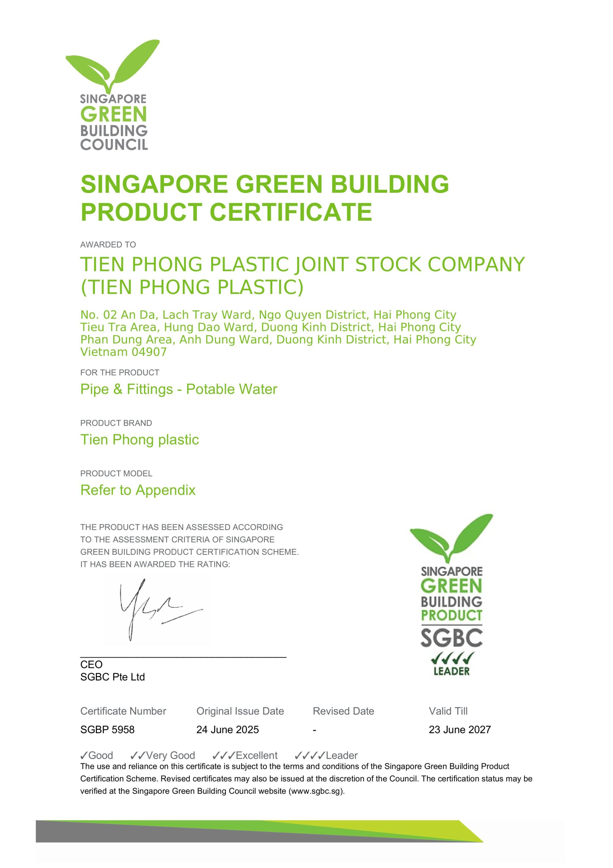 CN Nhãn Xanh SP ống và phụ tùng HDPE cấp nước
